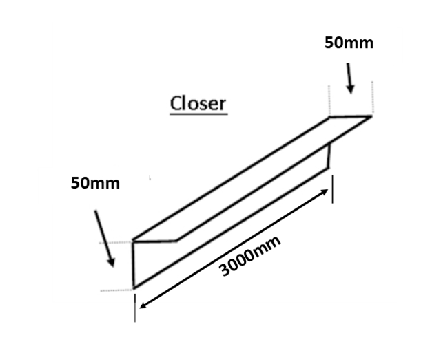 C2/50/3M/PPC - 50mm x 50mm Closer, 3 Metre Length, comes with 1 bend at 90° (as drawing) - PPC Finish