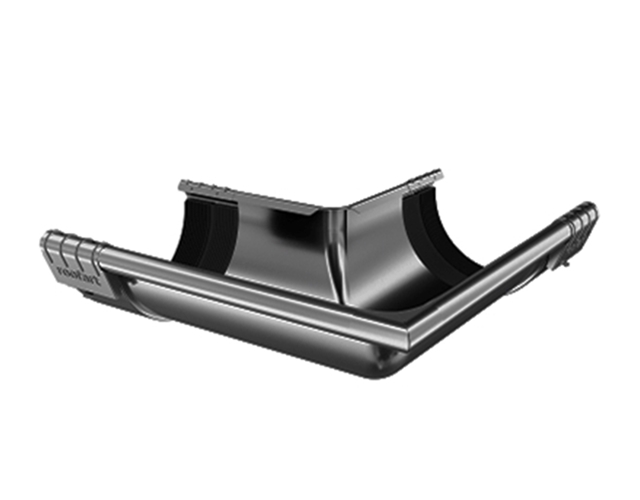 STH125/EA90/AG - 125mm Steel Half Round 90° External Gutter Angle inc Unions - Anthracite Grey RAL 7016 